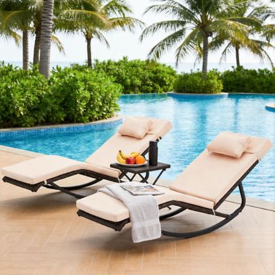 Modern Muse Outdoor Lounge Set 3, Chaise with Table & Adjustable Headrest, Easy Assembly, PE Rattan Steel, Pool Patio Porch Gray