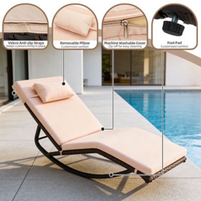 Image showing  Outdoor Lounge Set 3, Chaise with Table & Adjustable Headrest, Easy Assembly, PE Rattan Steel, Pool Patio Porch Gray