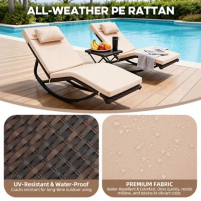 Image showing  Outdoor Lounge Set 3, Chaise with Table & Adjustable Headrest, Easy Assembly, PE Rattan Steel, Pool Patio Porch Gray