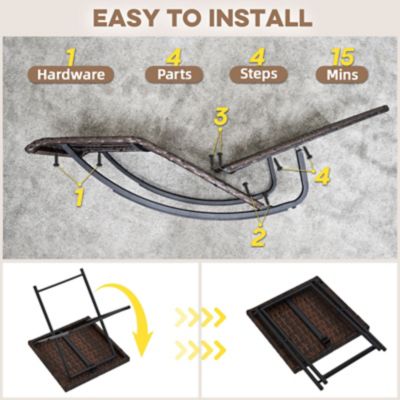 Image showing 5 th Modern Muse Outdoor Lounge Set 3, Chaise with Table & Adjustable Headrest, Easy Assembly, PE Rattan Steel, Pool Patio Porch Gray