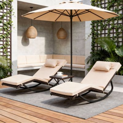 Image showing 7 th Modern Muse Outdoor Lounge Set 3, Chaise with Table & Adjustable Headrest, Easy Assembly, PE Rattan Steel, Pool Patio Porch Gray