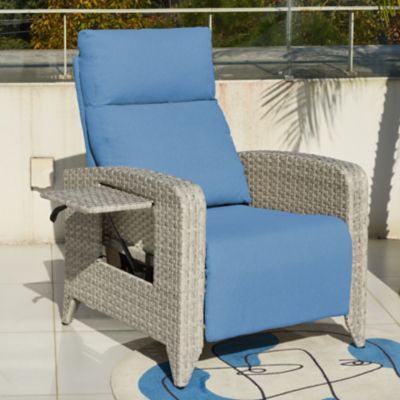 Modern Muse Outdoor Wicker Rattan Recliner Chairs Set of 2, Adjustable Back, Extended Footrest, Flip Table & Cushion GY8003LBU