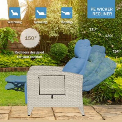 Image showing  Outdoor Wicker Rattan Recliner Chairs Set of 2, Adjustable Back, Extended Footrest, Flip Table & Cushion GY8003LBU