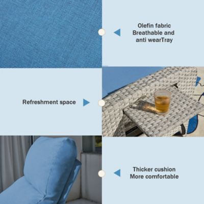 Image showing  Outdoor Wicker Rattan Recliner Chairs Set of 2, Adjustable Back, Extended Footrest, Flip Table & Cushion GY8003LBU