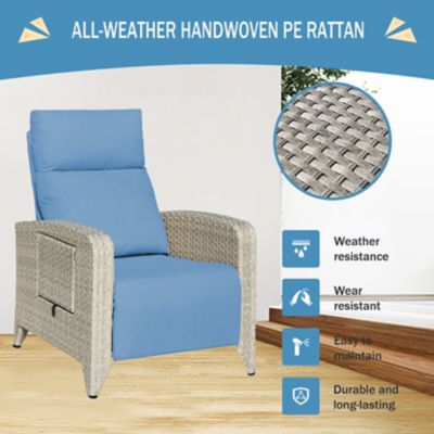 Image showing  Outdoor Wicker Rattan Recliner Chairs Set of 2, Adjustable Back, Extended Footrest, Flip Table & Cushion GY8003LBU