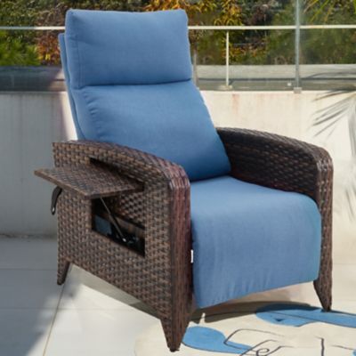 Modern Muse Outdoor Wicker Rattan Recliner Chairs Set of 2, Adjustable Back, Extended Footrest, Flip Table & Cushion BN8003LBU