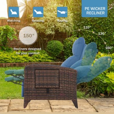 Image showing  Outdoor Wicker Rattan Recliner Chairs Set of 2, Adjustable Back, Extended Footrest, Flip Table & Cushion BN8003LBU
