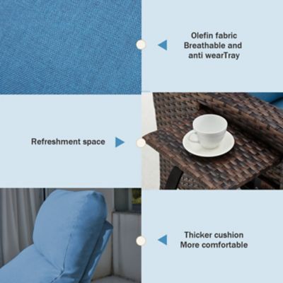 Image showing  Outdoor Wicker Rattan Recliner Chairs Set of 2, Adjustable Back, Extended Footrest, Flip Table & Cushion BN8003LBU