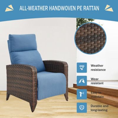 Image showing  Outdoor Wicker Rattan Recliner Chairs Set of 2, Adjustable Back, Extended Footrest, Flip Table & Cushion BN8003LBU