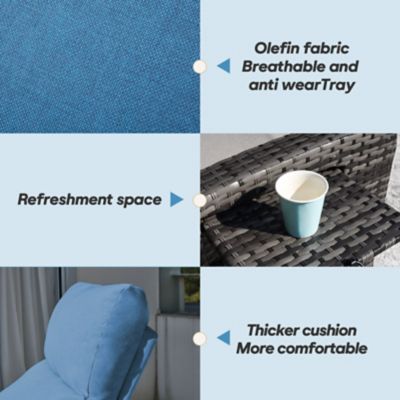 Image showing  Outdoor Wicker Rattan Recliner Chairs Set of 2, Adjustable Back, Extended Footrest, Flip Table & Cushion MIX8003LBU