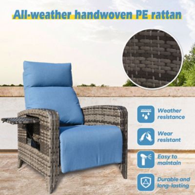 Image showing  Outdoor Wicker Rattan Recliner Chairs Set of 2, Adjustable Back, Extended Footrest, Flip Table & Cushion MIX8003LBU