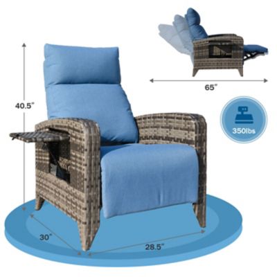 Image showing  Outdoor Wicker Rattan Recliner Chairs Set of 2, Adjustable Back, Extended Footrest, Flip Table & Cushion MIX8003LBU