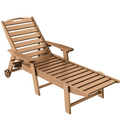 Upland Lounge Chair Ourdoor with 6-Position Adjustable Back, HDPE Patio Chaise with Wheels and Cup Holder YYLC-TK1