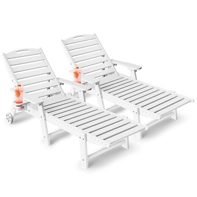 Upland Lounge Chair Ourdoor with 6-Position Adjustable Back, HDPE Patio Chaise with Wheels and Cup Holder, 2 pk. YYLC-WT2