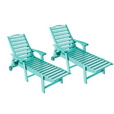 Upland Lounge Chair Ourdoor with 6-Position Adjustable Back, HDPE Patio Chaise with Wheels and Cup Holder, 2 pk. YYLC-AB2