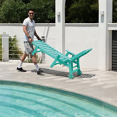 Image showing 4 th Upland Lounge Chair Ourdoor with 6-Position Adjustable Back, HDPE Patio Chaise with Wheels and Cup Holder, 2 pk. YYLC-AB2