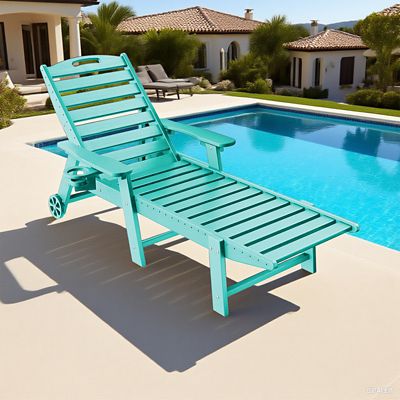 Image showing 5 th Upland Lounge Chair Ourdoor with 6-Position Adjustable Back, HDPE Patio Chaise with Wheels and Cup Holder, 2 pk. YYLC-AB2