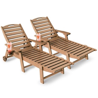Upland Lounge Chair Ourdoor with 6-Position Adjustable Back, HDPE Patio Chaise with Wheels and Cup Holder, 2 pk. YYLC-TK2