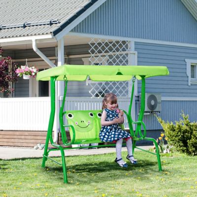 Upland Kids Porch Swing with Adjustable Sun Canopy & Seatbelts, Outdoor Hanging Chair Gift for Ages 3-6
