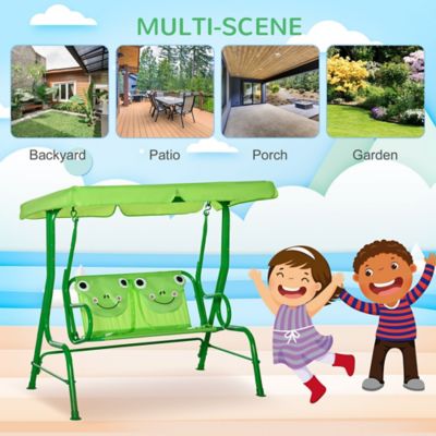 Image showing  Kids Porch Swing with Adjustable Sun Canopy & Seatbelts, Outdoor Hanging Chair Gift for Ages 3-6