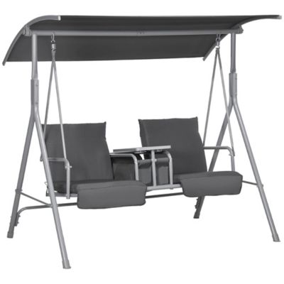 Upland 2-Seater Outdoor Porch Swing with Canopy and Table, Patio Swing Chair for Garden, Poolside, Backyard