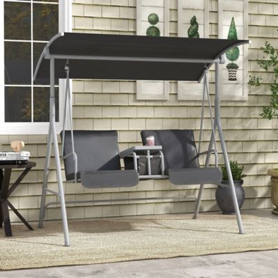 Image showing  2-Seater Outdoor Porch Swing with Canopy and Table, Patio Swing Chair for Garden, Poolside, Backyard