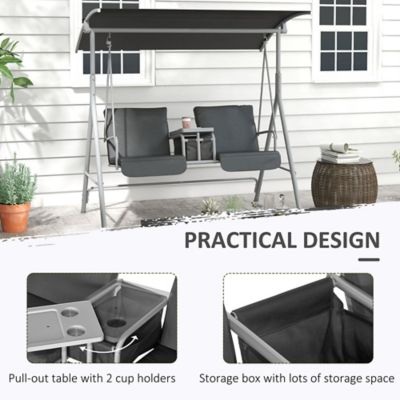 Image showing  2-Seater Outdoor Porch Swing with Canopy and Table, Patio Swing Chair for Garden, Poolside, Backyard