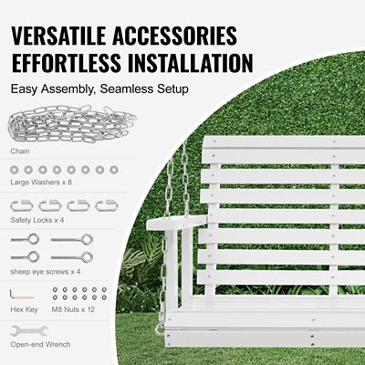Image showing  Patio Wooden Porch Swing 4.5 ft, Upgraded 880 lb. Strong Load Capacity, Heavy Duty Swing Chair Bench with Hanging Chains