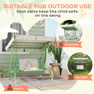 Image showing  Kids Patio Swing Chair with Adjustable Canopy, Safety Belt for Patio, Garden, Poolside, Balcony