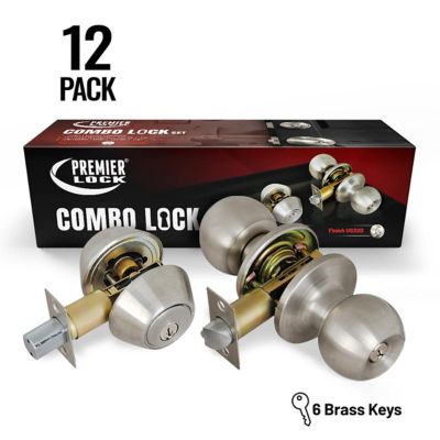 Grip Tight Tools Stainless Steel Entry Door Knob Combo Lock Set with Double Cylinder Deadbolt and 72 KW1 Keys