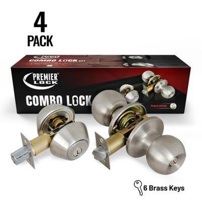 Grip Tight Tools Stainless Steel Entry Door Knob Combo Lock Set with Double Cylinder Deadbolt and 24 KW1 Keys
