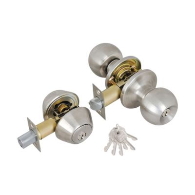 Grip Tight Tools Stainless Steel Entry Door Knob Combo Lock Set with Double Cylinder Deadbolt and 36 KW1 Keys