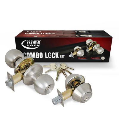 Grip Tight Tools Stainless Steel Entry Door Knob Combo Lock Set with Double Cylinder Deadbolt and 6 KW1 Keys, Boxed Keyed Alike