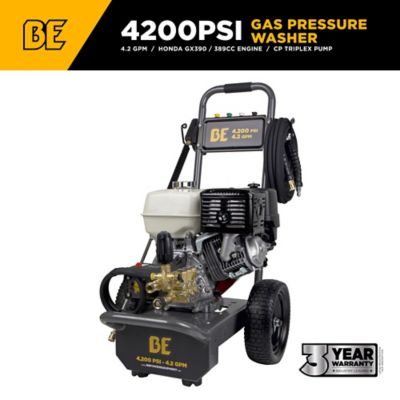 BE Power Equipment 4200 PSI 4.2 GPM Cold Water Gas PW Honda GX390 Engine and Comet Triplex External Unloader Pump