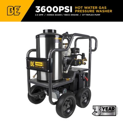 BE Power Equipment 2700 PSI 2.8 GPM Hot Water Gas PW Honda GX200 Engine and General Triplex Pump Powered Coated Roll Cage