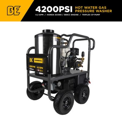 BE Power Equipment 4000 PSI 4.0 GPM Hot Water Gas PW Honda GX390 Engine and Comet Triplex Pump Powered Coated Roll Cage