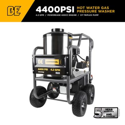 BE Power Equipment 4000 PSI 4.0 GPM Hot Water Gas PW Powerease 420 Engine and AR Triplex Pump Powered Coated Roll Cage