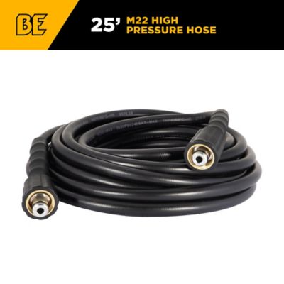 BE Power Equipment PW 25 ft. x 1/4 in. 3,600 PSI Black Hose with M22 Fittings Connection