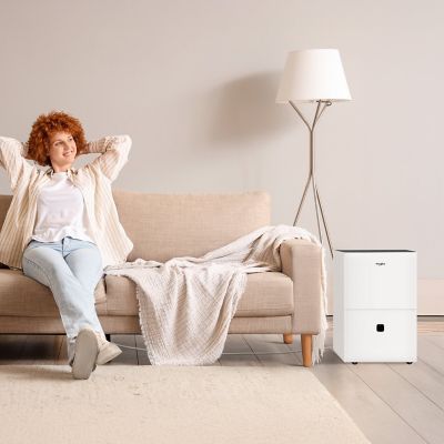 Image showing 4 th Whirlpool 50 Pint Dehumidifier for 3,000 sq. ft. with Caster Wheels & Carry Handles in White