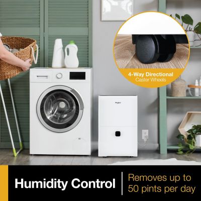 Image showing 5 th Whirlpool 50 Pint Dehumidifier for 3,000 sq. ft. with Caster Wheels & Carry Handles in White