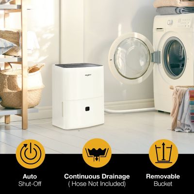 Image showing 6 th Whirlpool 50 Pint Dehumidifier for 3,000 sq. ft. with Caster Wheels & Carry Handles in White