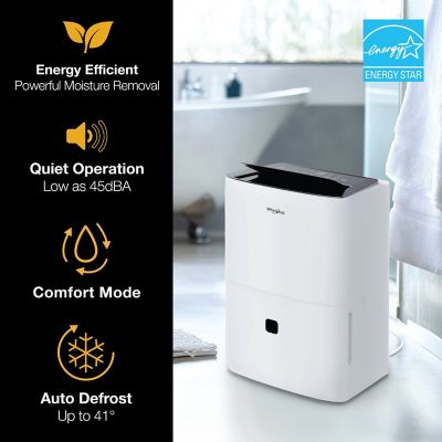 Image showing 7 th Whirlpool 50 Pint Dehumidifier for 3,000 sq. ft. with Caster Wheels & Carry Handles in White