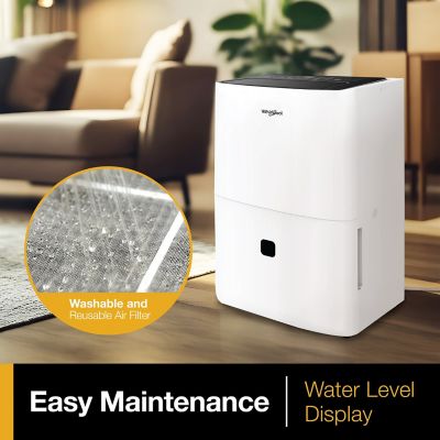 Image showing 9 th Whirlpool 50 Pint Dehumidifier for 3,000 sq. ft. with Caster Wheels & Carry Handles in White