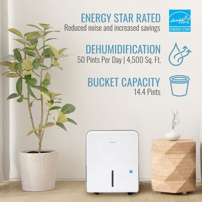 Image showing 2 th Keystone 50 Pint Portable Dehumidifier for 4,500 sq. ft. in White with LED Display & Energy Star Certification