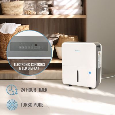 Image showing 6 th Keystone 50 Pint Portable Dehumidifier for 4,500 sq. ft. in White with LED Display & Energy Star Certification