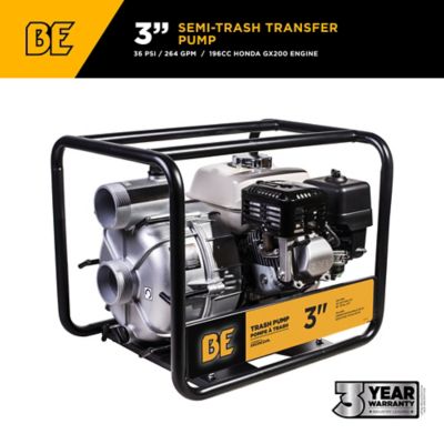 BE Power Equipment 3 in. Semi-Trash Transfer Pump with Honda GX200 Engine