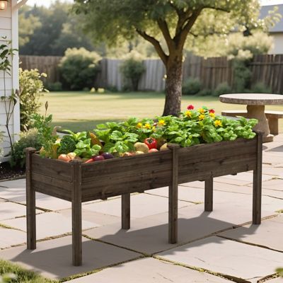 Veikous Cedar Wood Raised Garden Bed Elevated Planter Box with 2 Planting Areas, Rustic