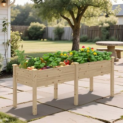 Veikous Cedar Wood Raised Garden Bed Elevated Planter Box with 2 Planting Areas, Natural