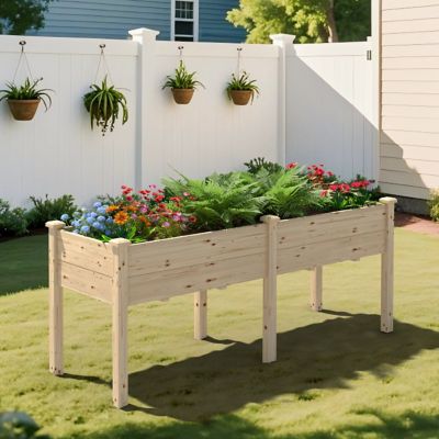 Veikous Wood Raised Garden Bed Elevated Planter Box with 2 Planting Areas, Natural