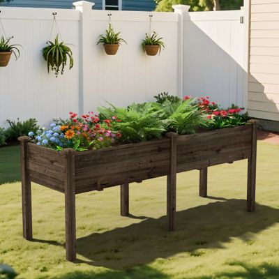 Veikous Wood Raised Garden Bed Elevated Planter Box with 2 Planting Areas, Rustic